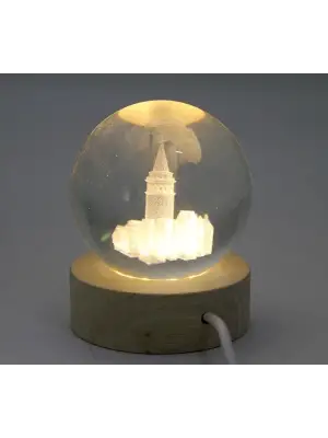 3d Kristal Cam Küre Ahşap Soketli İstanbul Temalı Led Lamba Aalk2575