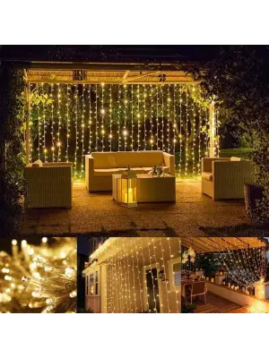 3x2 Perde Led Sarı Işık Plastik Kancalı