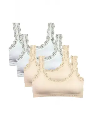 Omarı Zarif Dantel İşlemeli Bambu Kadın Büstiyer Beyaz Kremsi Tonlar