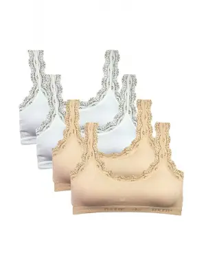 Omarı Bambu Kadın Büstiyer Dantel Nakışlı Pedli Beyaz Ten