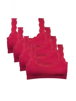 Omarı Bambu Kadın Büstiyer Bordo Renkli Dantel İşlemeli Set