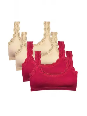 Omarı Dantel Nakış İşlemeli Bambu Kadın Büstiyeri - Ten Bordo Özel Tasarım