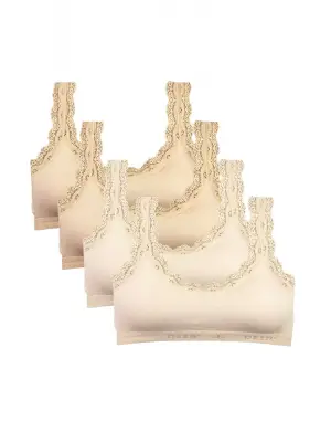 Omarı Dantel Nakışlı Bambu Kadın Büstiyer - Ten Krem