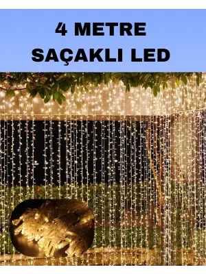 4 Metre Icicle Şelale Led Perde Işık Sarı Aydınlatma