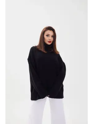 Siyah Salaş Triko Balıkçı Kazak