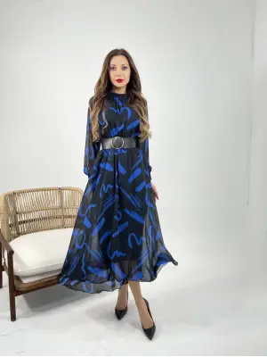 Omarı Dantel Detaylı Şık Elbise