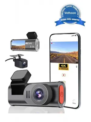 4k Wifi Çift Kameralı Araç Kamerası Gece Görüşlü G-sensörlü Dash Cam 170 Derece