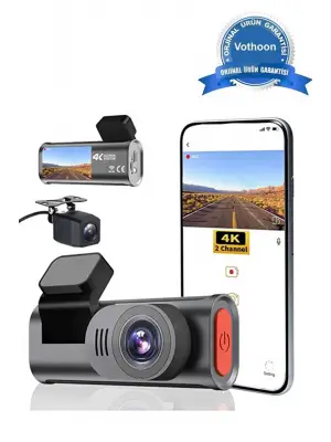 4k Wifi Çift Kameralı Araç Kamerası Gece Görüşlü G-sensörlü Dash Cam 170 Derece