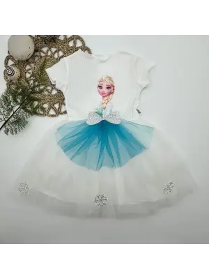 Zarif Tül Etekli Fiyonk Detaylı Kız Çocuk Elbise