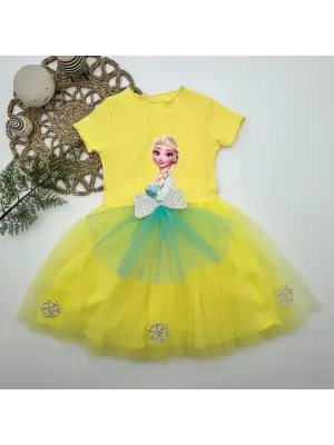 Trend Tül Etekli Kısa Kollu Kız Çocuk Elbise