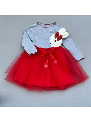 Modern Tavşan Desenli Kız Çocuk Tütü Elbise