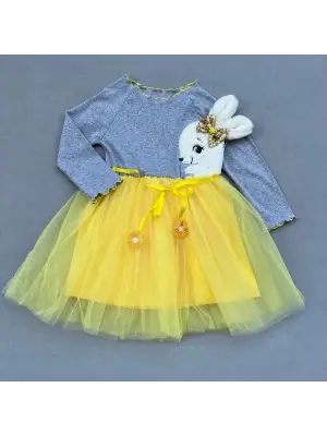 Zarif Tavşan Desenli Kız Çocuk Tütü Elbise