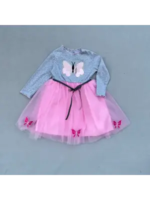 Zarif Taşlı Kelebek Desenli Çocuk Tütü Elbise