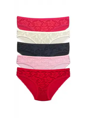 Omarı Feminen Dantelli Transparan Slip Külot Seti