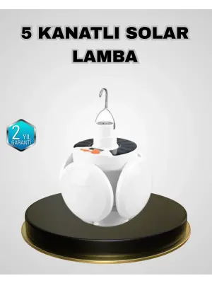 5 Kanatlı Solar Kamp Lambası – Usb Şarjlı, Taşınabilir, Ip65 Su Geçirmez Bahçe Lambası
