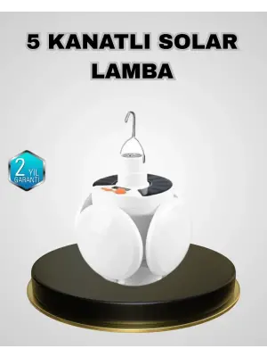 5 Kanatlı Solar Kamp Lambası – Usb Şarjlı, Taşınabilir, Ip65 Su Geçirmez Bahçe Lambası