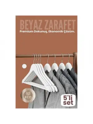 5li Lüks Beyaz Elbise Ceket Askısı - Ergonomik & Kaymaz Plastik Askı Seti -  Ahşap Görünümlü