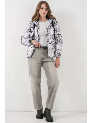 5125 Desenli Şişme Mont - Antrasit