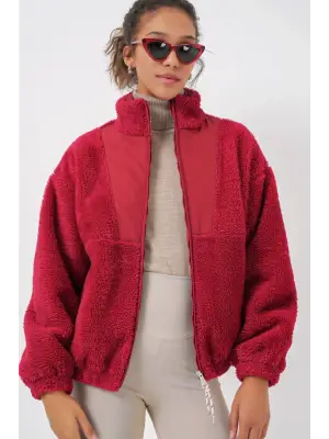 5194 Peluş Mont Ceket - A.Bordo