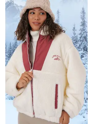 5194 Peluş Mont Ceket - Kiremit