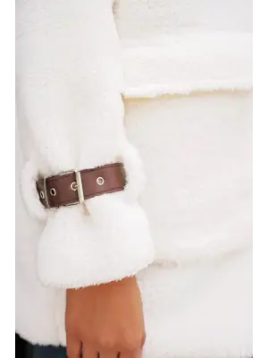 5206 Oversize Peluş Mont - Taba