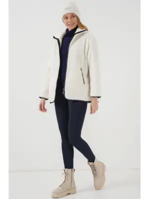 5211 Fermuarlı Peluş Mont - Lacivert