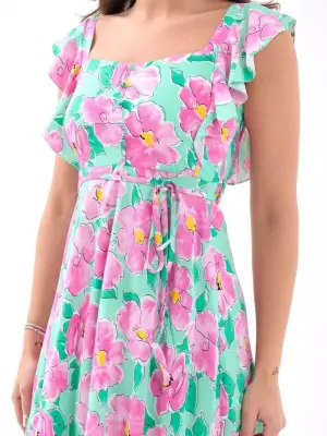 5370 ELBİSE-PEMBE GÜL DESEN