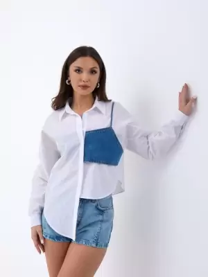 5419 GÖMLEK-MAVİ CEPLİ BEYAZ