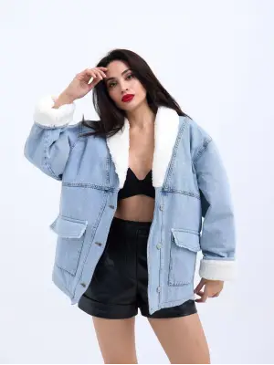 Omarı Modern Mavi Kot Ceket Stili