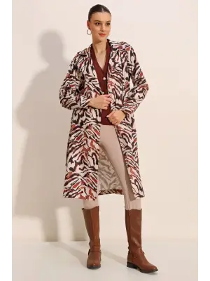 5853 Desenli Kruvaze Yaka Trençkot - C. Bej