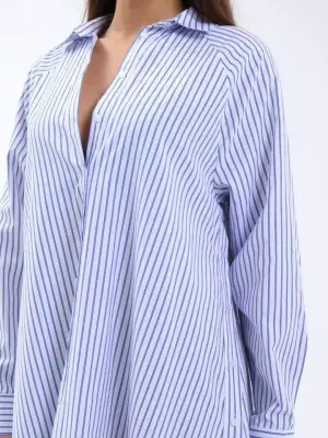 Omarı Klasik Çizgili Elbise