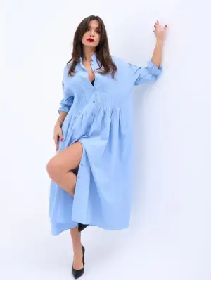 Omarı Şık Mavi Elbise Kadınlar İçin