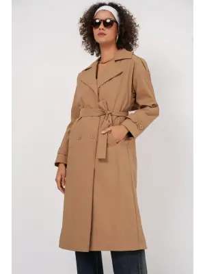 5936 Kruvaze Yaka Trençkot - Bisküvi