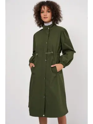 5939 Astarlı Uzun Trençkot - Haki