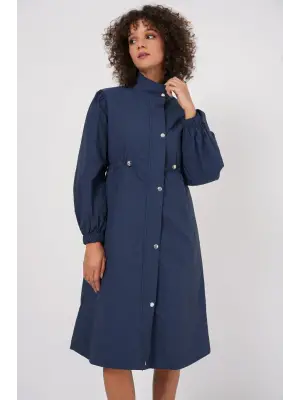 5939 Astarlı Uzun Trençkot - Lacivert