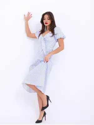 Omarı Çizgili Maxi Elbise Modası