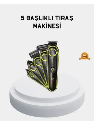 5’i 1 Arada Şarjlı Tıraş Makinesi – Paslanmaz Çelik Başlıklı, Yüz Ve Vücut Bakım Cihazı