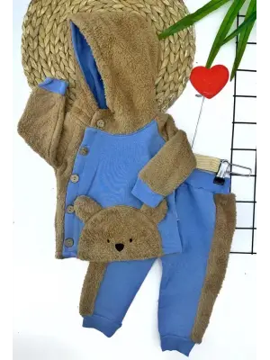 Modern Kapşonlu Ceket ve Pantolon Erkek Bebek Takımı