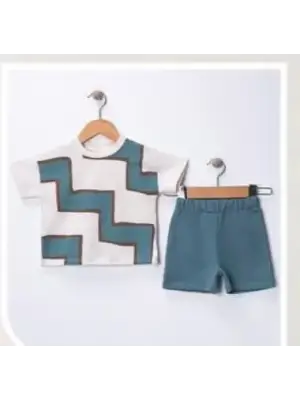 6/18 Ay Geometrik Baskılı Oversize Bebek Takımı