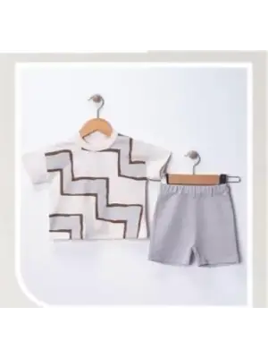6/18 Ay Geometrik Baskılı Oversize Bebek Takımı