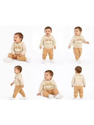 6/24 Ay Bebe Yakalı Penye Bebek Takımı