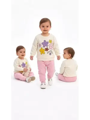 6/24 Ay Çiçek Baskılı Basic Bebek Takımı
