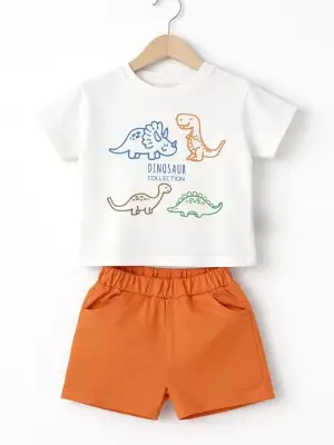 6/24 Ay Dino Baskılı Basic Bebek Takımı