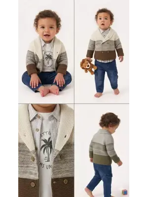 6/24 Ay Triko Hırkalı Tişörtlü 4 Parça Bebek Takımı