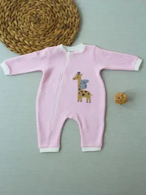 Yeni Doğan Kız Bebek Tulumu Eğlenceli Animal Nakışlı