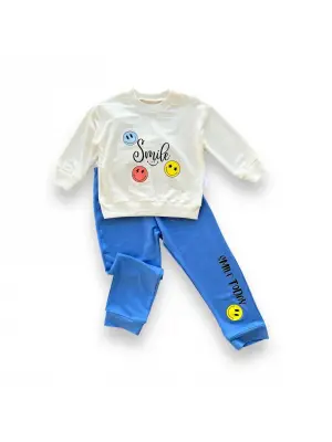 Modern Emoji Baskılı Pamuk Penye Erkek Bebek Takımı
