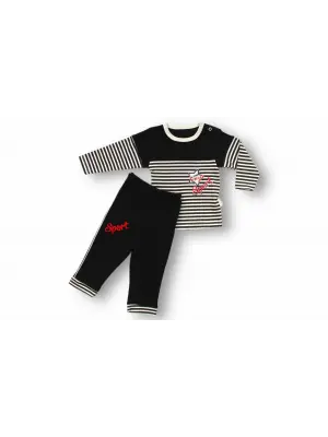 Spor Baskılı Çizgili Sweatli 2li Bebek Takımı