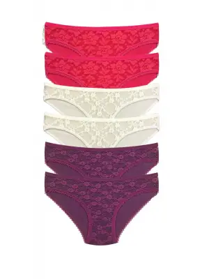 Omarı Şeffaf Dantelli 6 Adet Transparan Kadın Slip Külot Seti