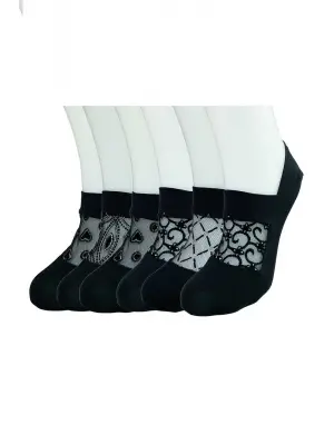 Omarı Şeffaf Desenli Kadın Fantezi Babet Çorap Seti