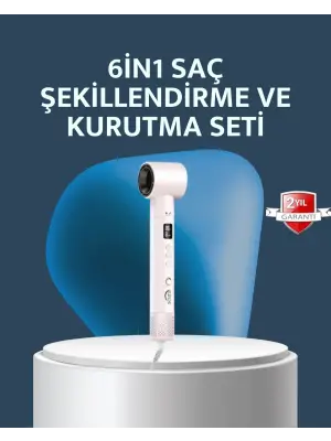 6-in-1 Saç Şekillendirme Seti Yüksek Hızlı Motor Negatif İyon Lcd Ekran